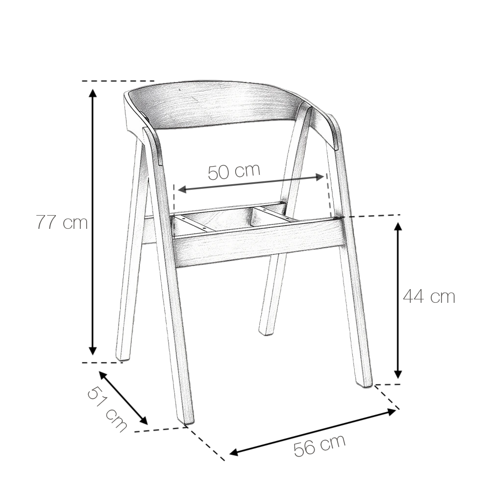 Rysunek techniczny z wymiarami stelaża krzesła Maya