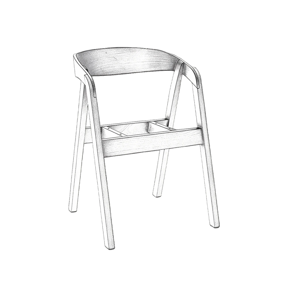 Rysunek techniczny z wymiarami stelaża krzesła Maya w trybie nocnym